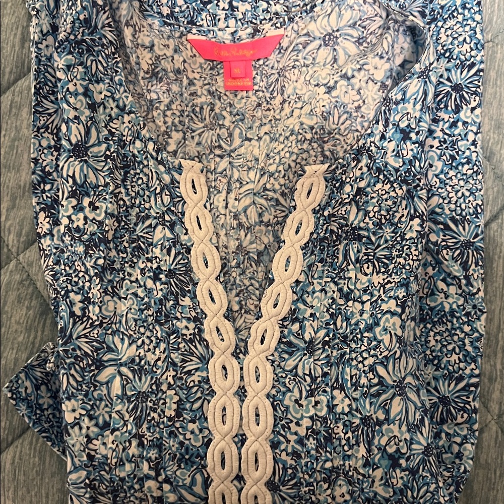 EUC, LILY PULITZER BLUE FLORAL HOLLIE TUNIC TOP SIZE XL - Picture 11 of 11